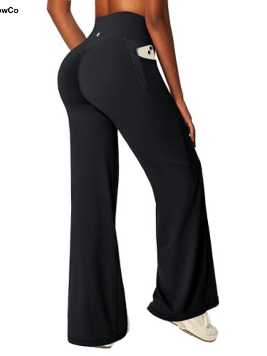 Pants - Butt Lifting Wide Leg Yoga Pants with Pockets High Rise